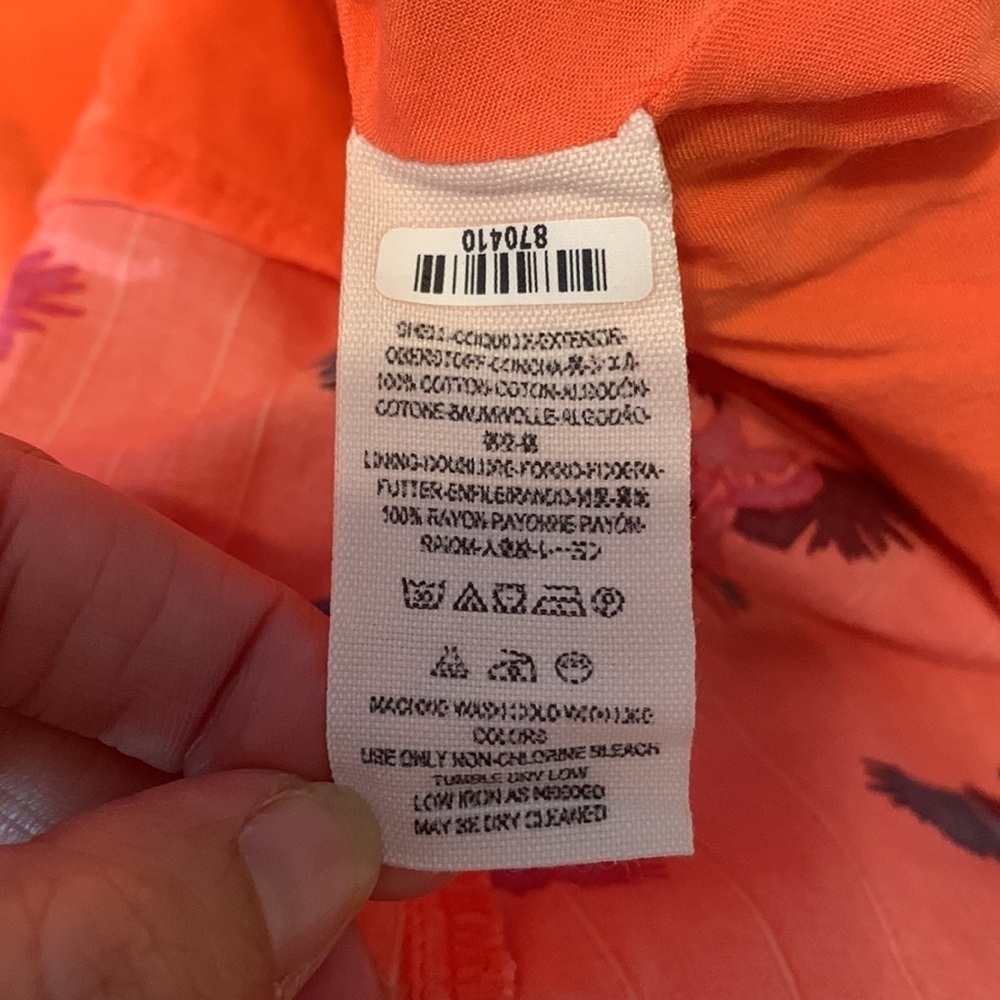 Free people coral pin stripe Orange Parrots bird Print Strapless Dress pockets 6 - Picture 6 of 8
